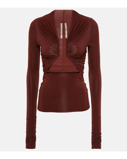 Top in jersey con ruches e cut-out di Rick Owens in Red