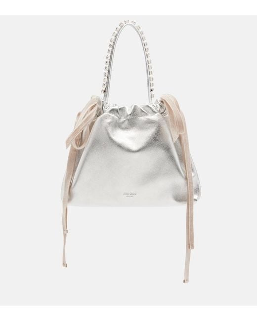Jimmy Choo White Drawstring Mini Embellished Leather Shoulder Bag