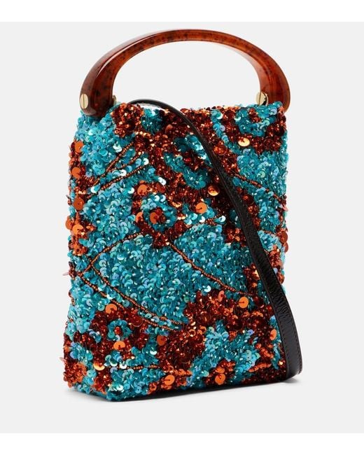 Dries Van Noten Blue Crisp Small Sequined Satin Top-Handle Bag