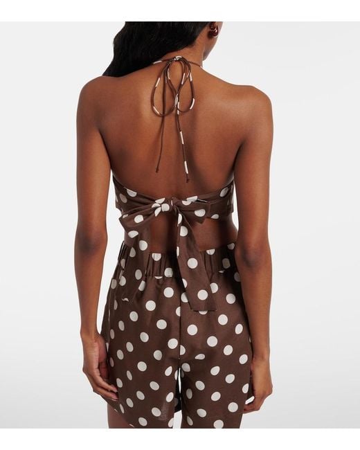 Asceno Brown Marseille Linen And Cotton Crop Top