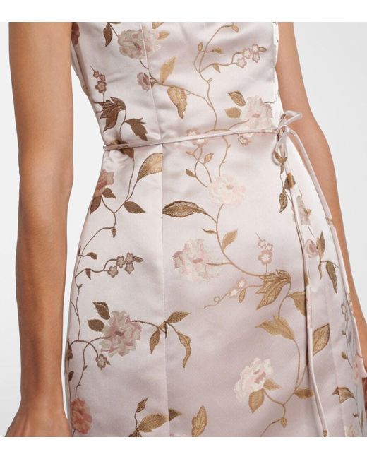 Staud Natural Zoe Floral Brocade Satin Midi Dress