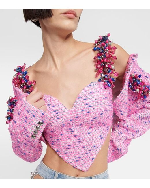 Area Pink Heart Embellished Crop Top