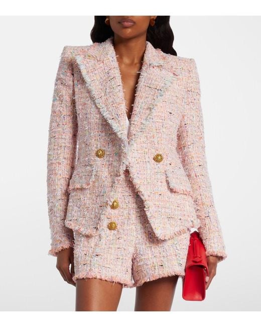 Balmain Pink Double-Breasted Tweed Jacket