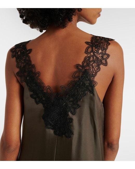 Rohe Brown Lace-Trimmed Silk Maxi Dress