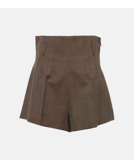 Prada Brown Pinstripe High-rise Wool Shorts