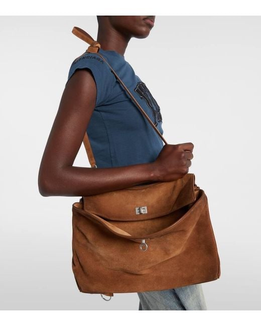 Balenciaga Brown Rodeo Medium Suede Tote Bag