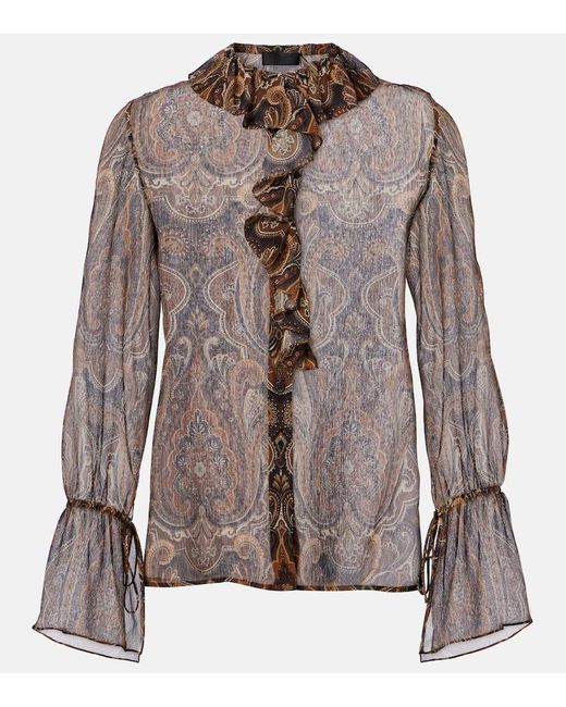Nili Lotan Brown Cecily Paisley Silk Chiffon Blouse