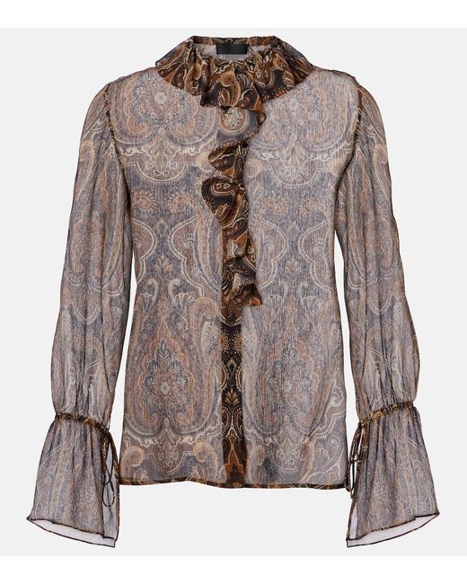 Nili Lotan Brown Cecily Paisley Silk Chiffon Blouse