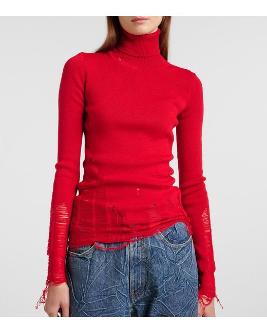 MM6 by Maison Margiela Red Distressed Sweater
