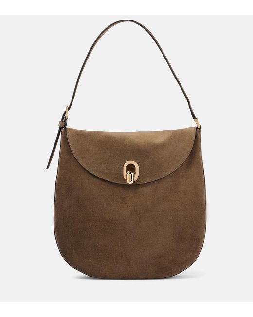 SAVETTE Brown Large Tondo Suede Shoulder Bag