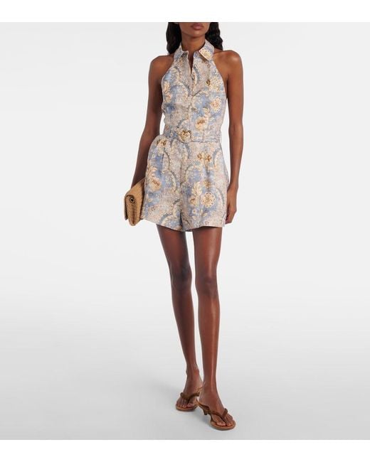Zimmermann Natural Daylight Printed Linen Romper