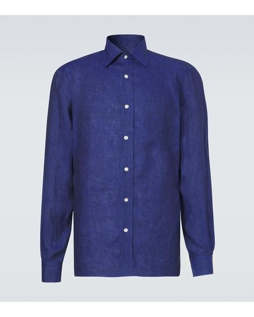 Rubinacci Blue Linen Shirt for men