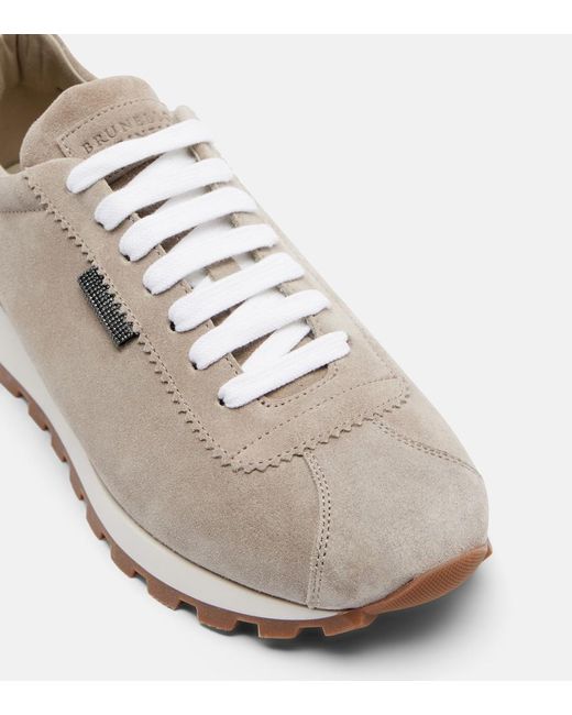 Brunello Cucinelli White Monili Suede Sneakers