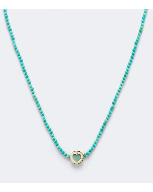 Sydney Evan Blue Icon Heart 14Kt Beaded Necklace With And Diamond