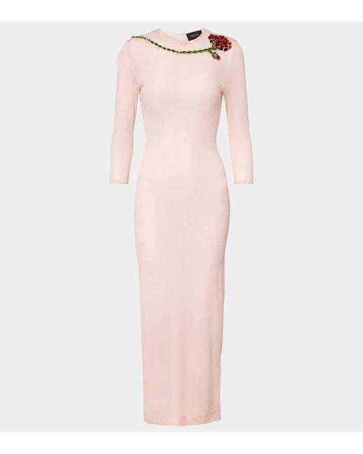 Simone Rocha Pink Embellished Mesh Midi Dress