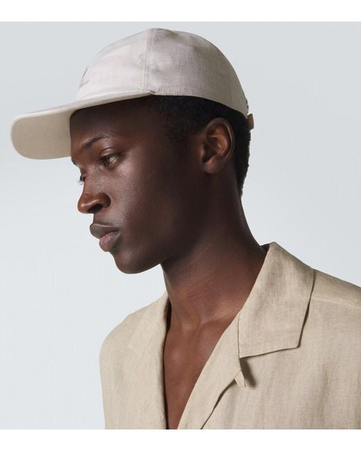 Loro Piana White Logo Linen Baseball Cap for men