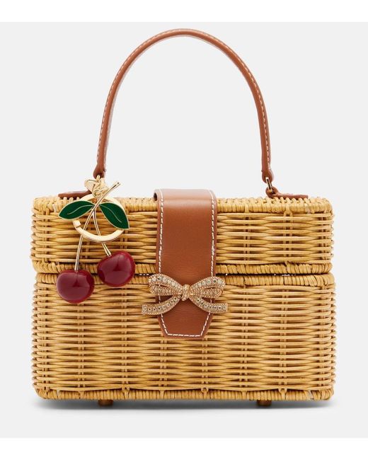 Self-Portrait Yellow Mini Rattan Top-Handle Bag