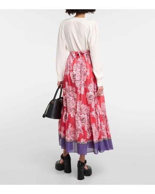 Etro Red High-rise Cotton And Silk Maxi Skirt