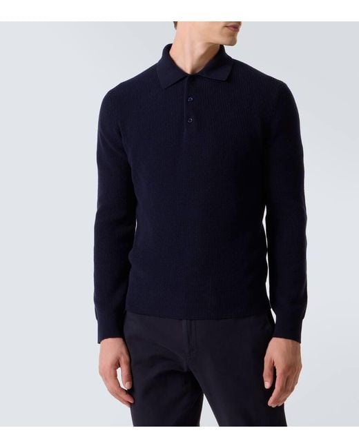 Canali Blue Wool And Cashmere Polo Sweater for men