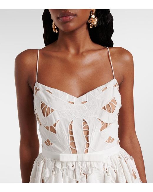 Self-Portrait White Bow Lace Linen And Cotton Midi Dress