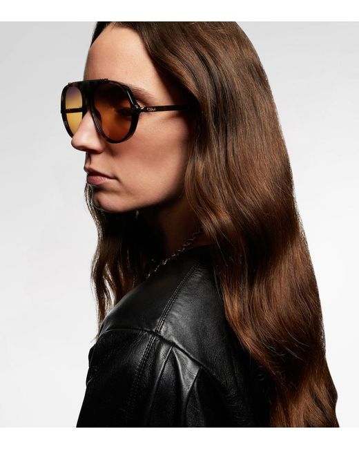Chloé Brown Aly Combi Aviator Sunglasses
