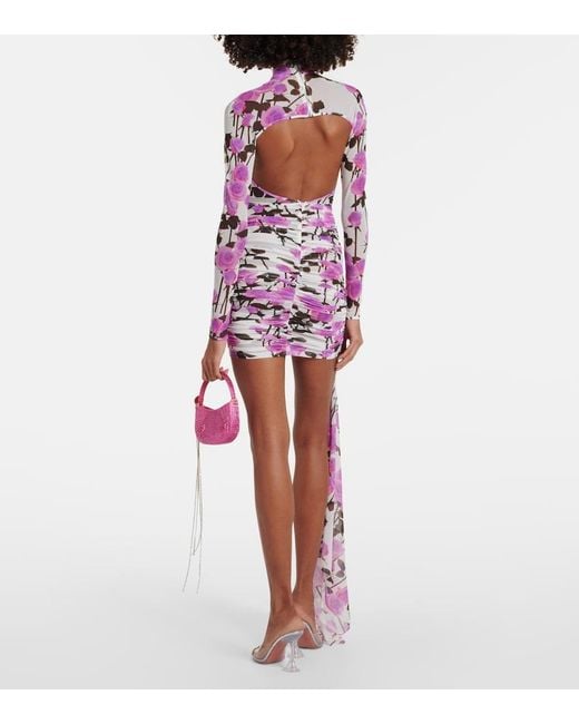 David Koma Pink Floral Ruched Minidress