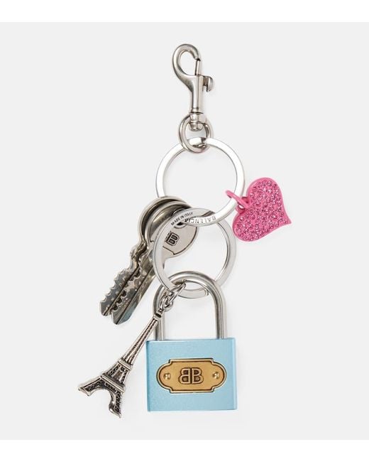 Balenciaga White Taschenanhaenger Mit Kristallen