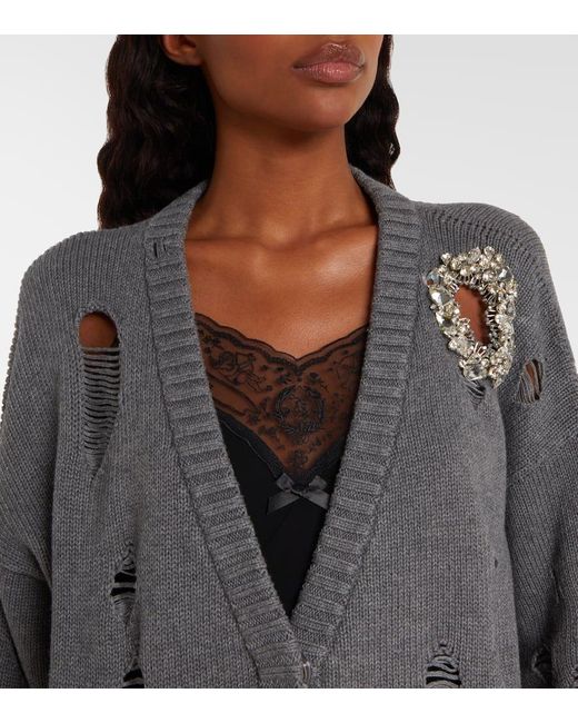 Area Gray Distressed Cotton And Cashmere Cardigan