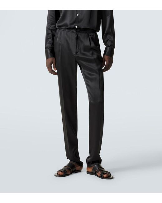 Rubinacci Black Reversible Silk Straight Pants for men