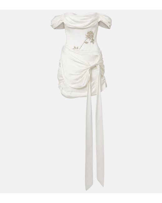 Clio Peppiatt White Paloma Beaded Draped Minidress