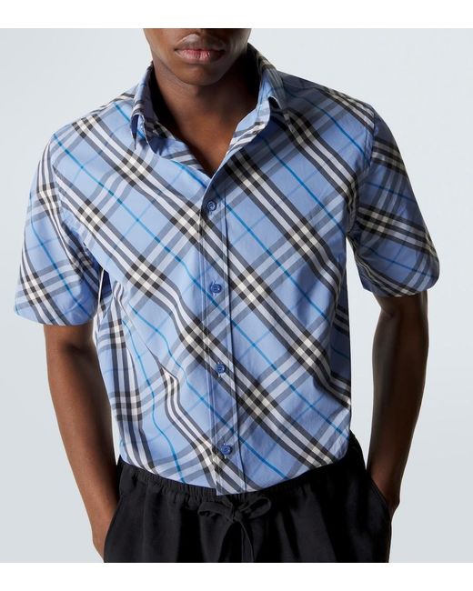 Burberry Blue Check Cotton Poplin Shirt for men