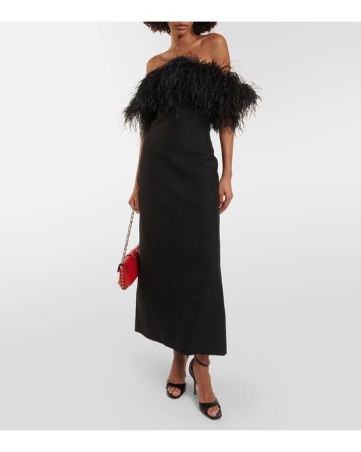 Vestido de fiesta de Crepe Couture con plumas Valentino de color Black