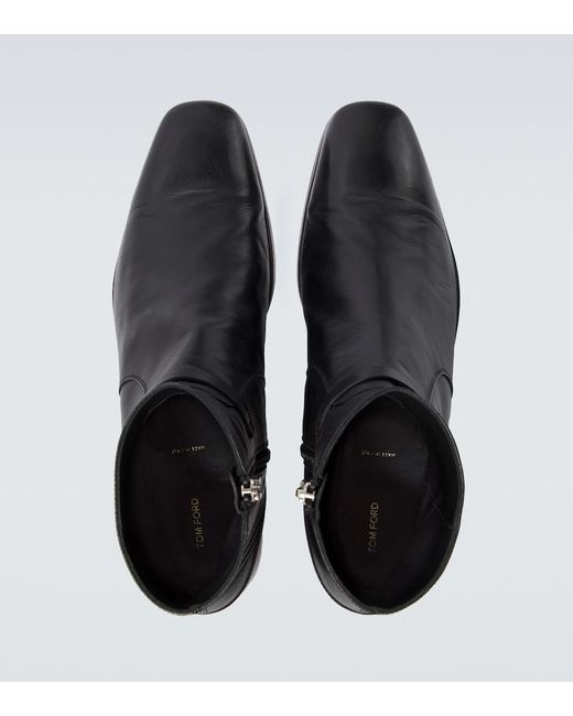 Tom Ford Black Clint Leather Ankle Boots for men
