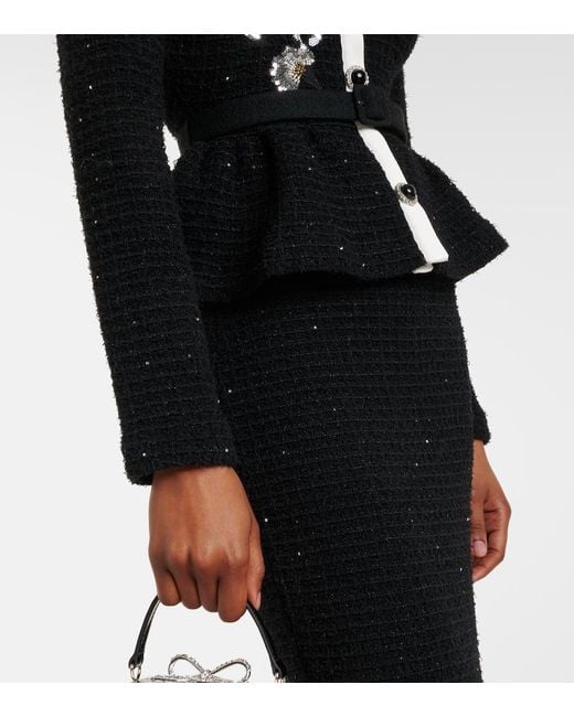 Self-Portrait Black Textured Floral-Detail Midi Dress