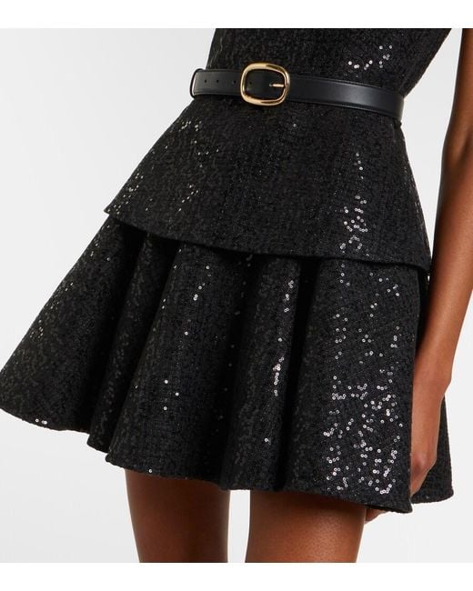Self-Portrait Black Belted Sequined Boucle Minidress