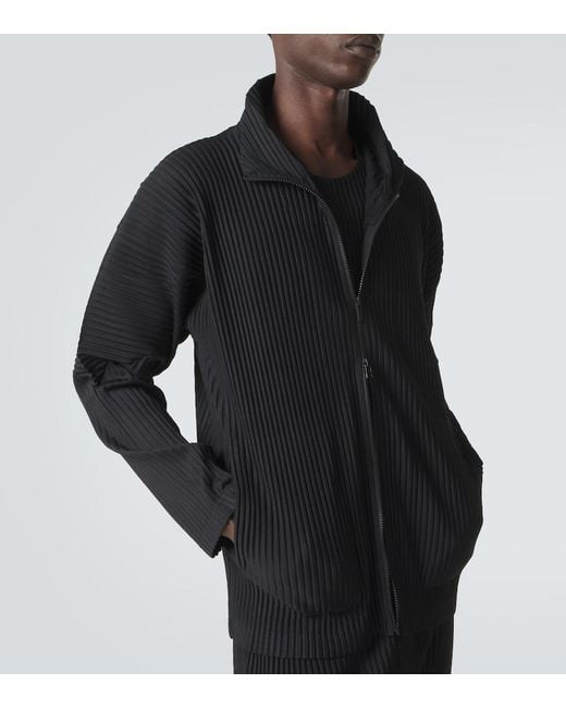 Homme Plissé Issey Miyake Black Basics Pleated Zip-Up Cardigan for men