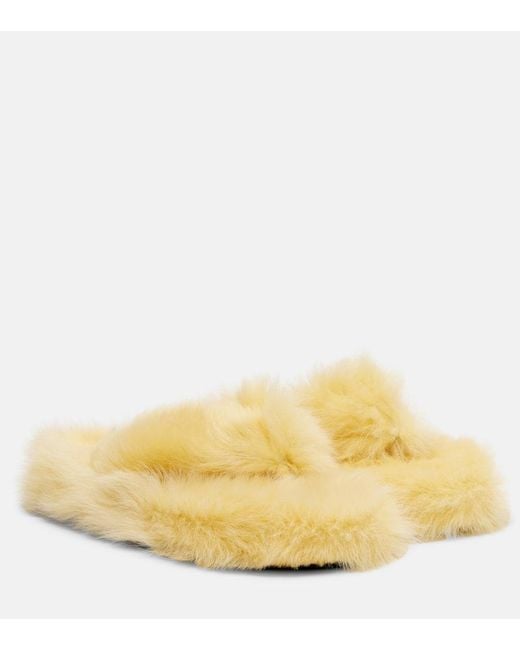 Acne Yellow Shearling Thong Sandals