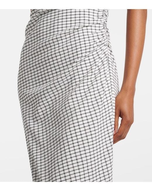 Vince White Checked Ruched Midi Dress