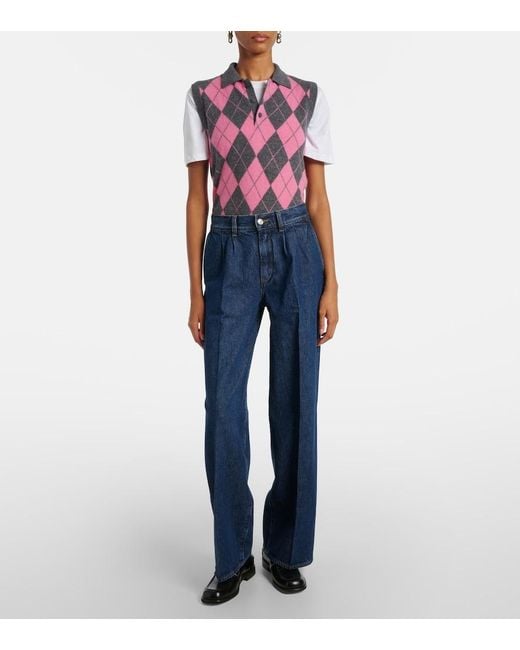 FRAME Blue High-Rise Wide-Leg Jeans