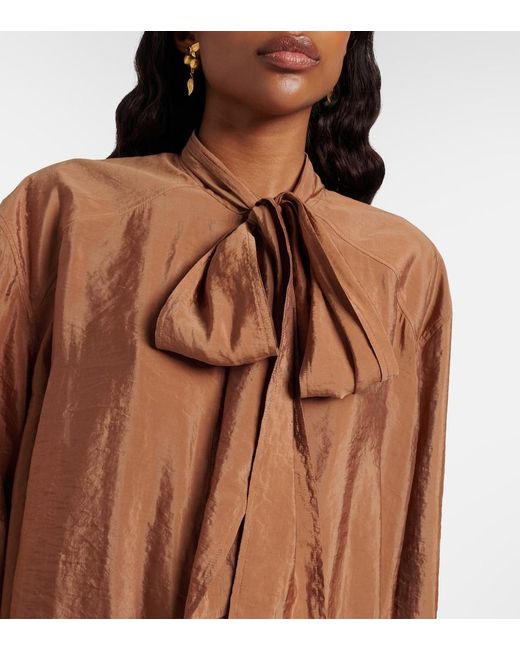 Saint Laurent Brown Lace-Trimmed Tie-Neck Romper