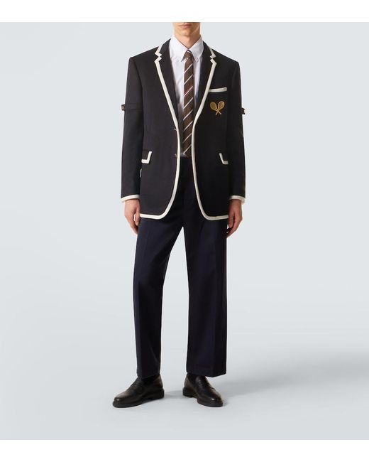 Thom Browne Blue Cotton Twill Straight Pants for men
