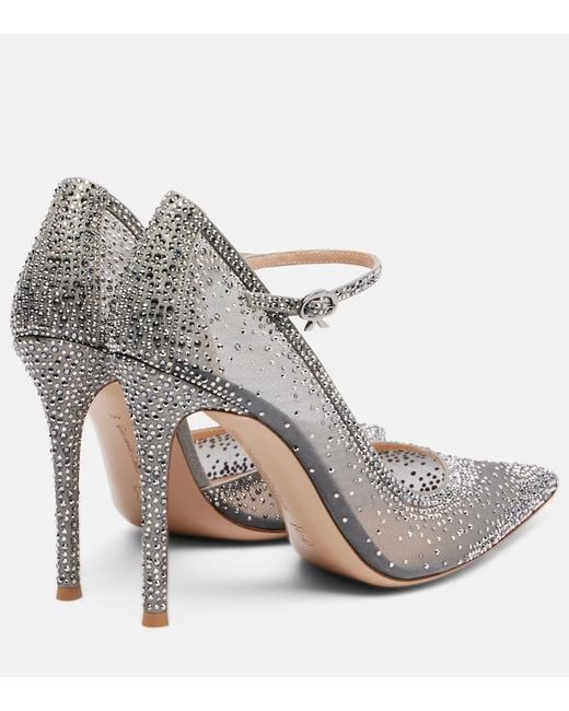Gianvito Rossi White Rania 105 Embellished Suede Mary Jane Pumps
