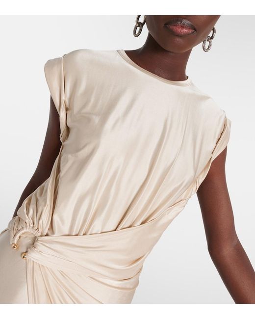 Rabanne Natural Draped Asymmetric Urania Midi Dress