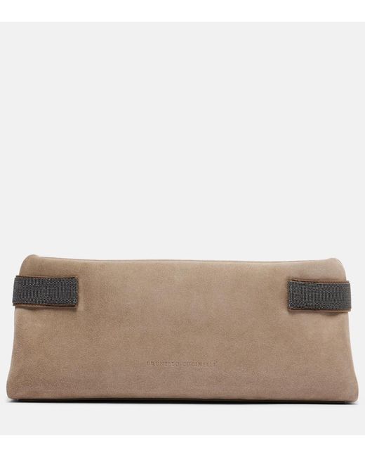 Brunello Cucinelli Brown Essence Small Suede Clutch
