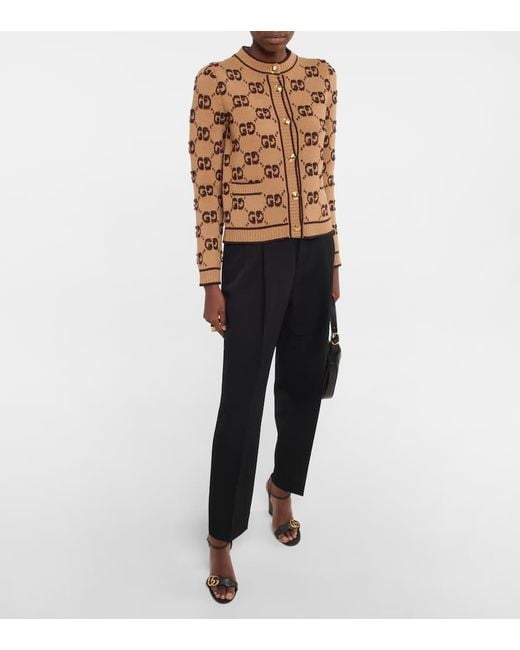 Gucci Brown Cardigan Aus Wollbouclé Mit Gg Jacquard, Grösse