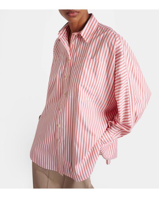 Brunello Cucinelli Pink Oversized Striped Cotton And Silk Shirt