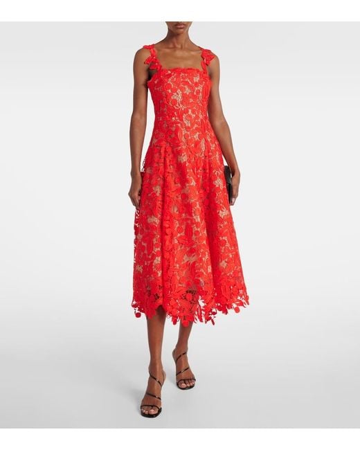 Abito Midi di Oscar de la Renta in Red
