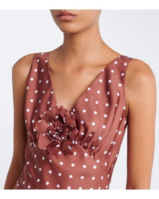 Rodarte Red Floral-Applique Polka-Dot Silk Twill Minidress