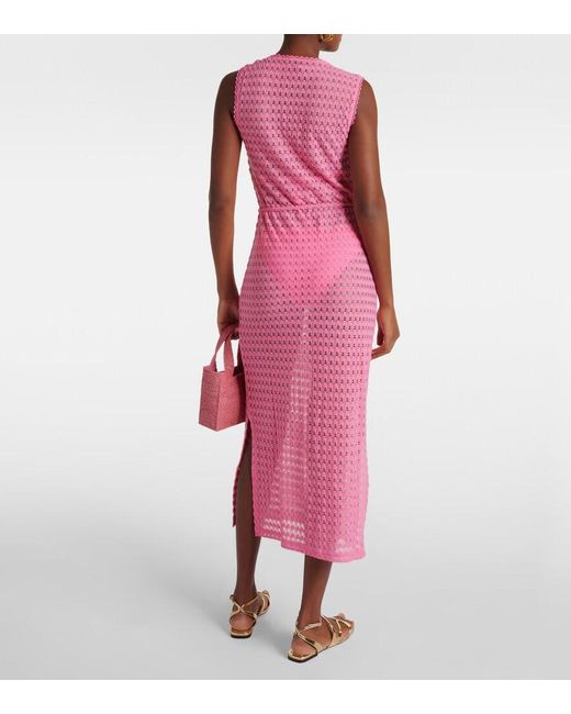 Melissa Odabash Pink Annabel Open-Knit Midi Dress