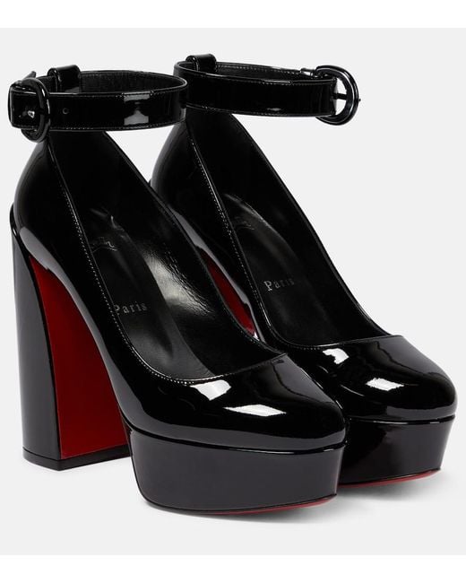 Christian Louboutin Black Movida Strap Patent Leather Platform Pumps